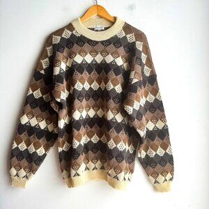 Vintage Perugini Made in England Geometric Print Wool Sweater L
